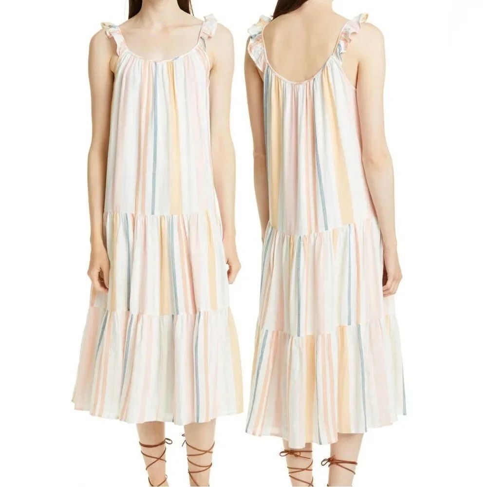 Rails Capri Melon Stripe Linen Blend Sleeveless Dress Cream Large NWT MSRP $188